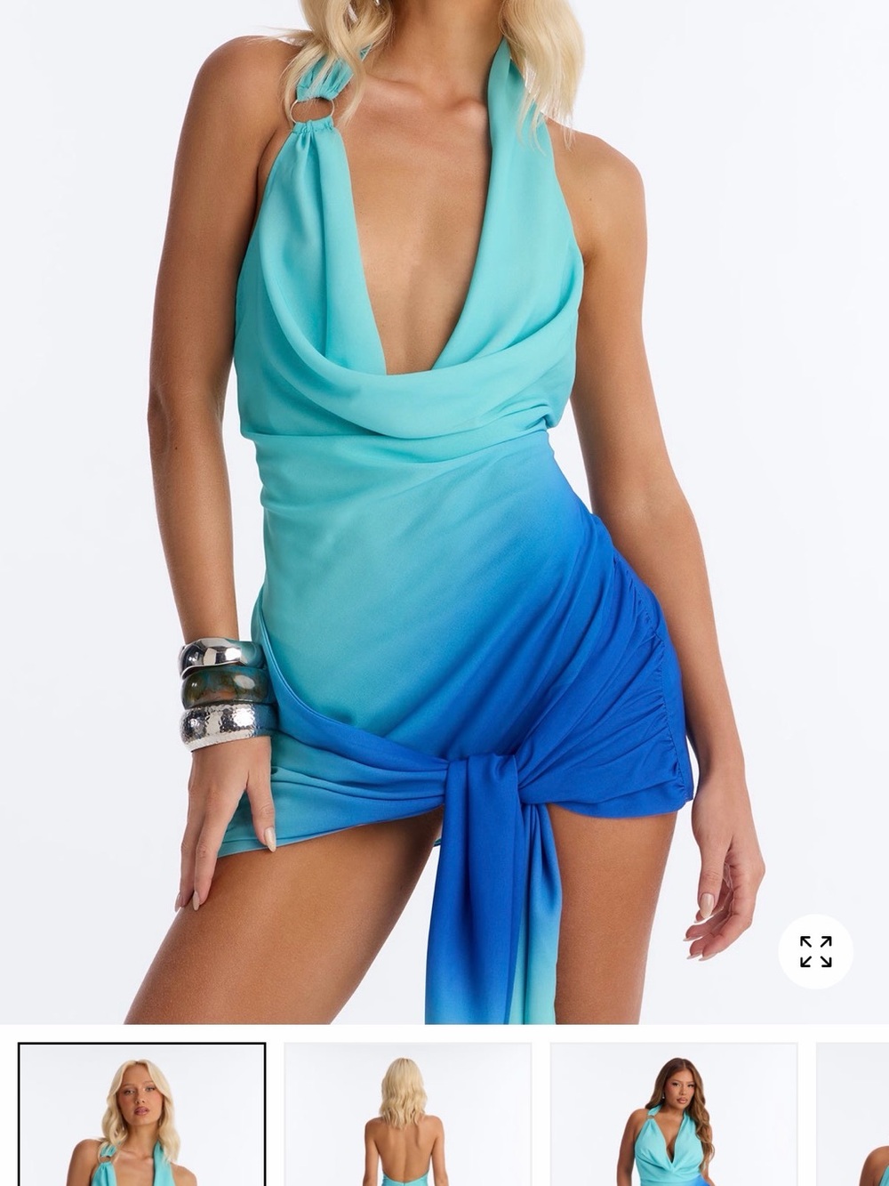 Fashion Nova Blue Teal Ombre Backless Halter Mini Dress